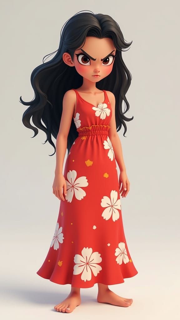 Angry Hawaiian Girl in Cartoon CGI Style