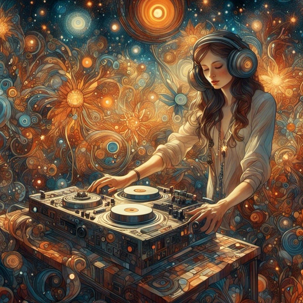 DJ Spinning Records in Abstract Surreal Style
