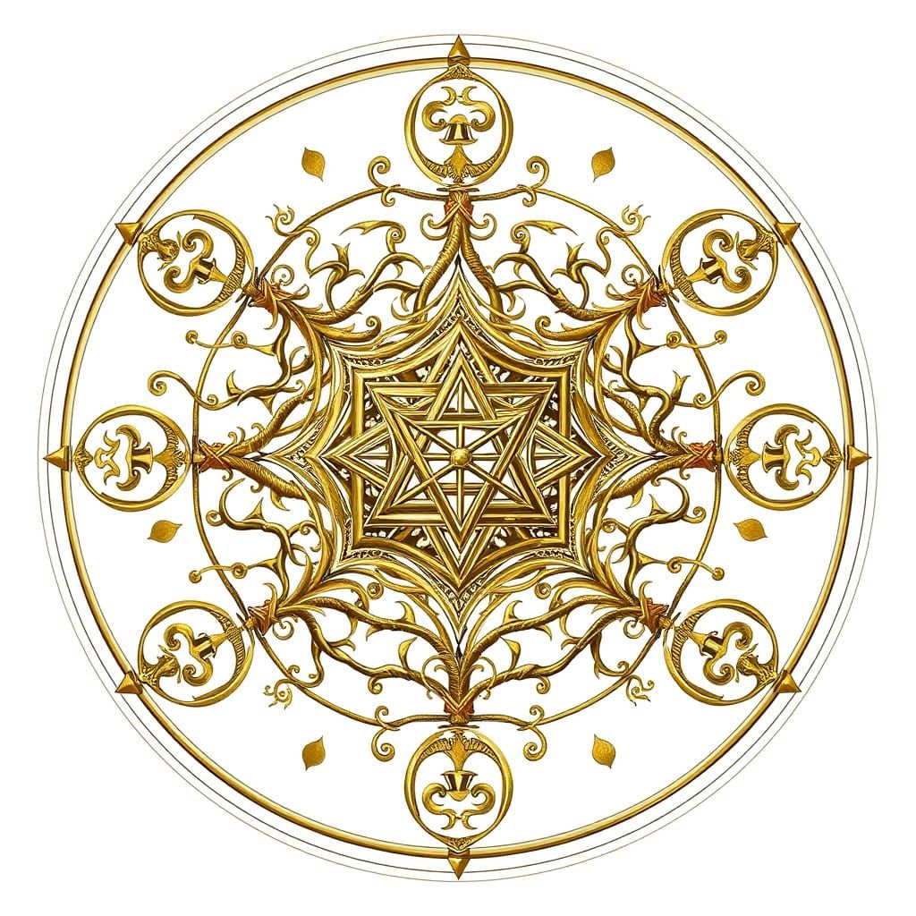 Mystical Octahedron Icon with Vines and Runes