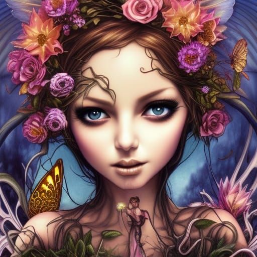 Electric Fairy with Dried Flowers, Comic Book Art