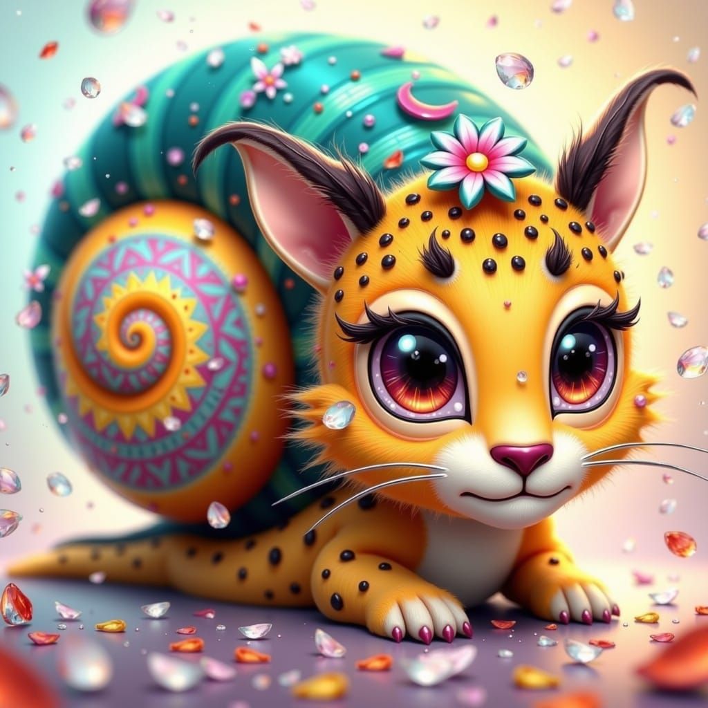 Whimsical Snail-Cheetah Hybrid as a Fairy's Pet