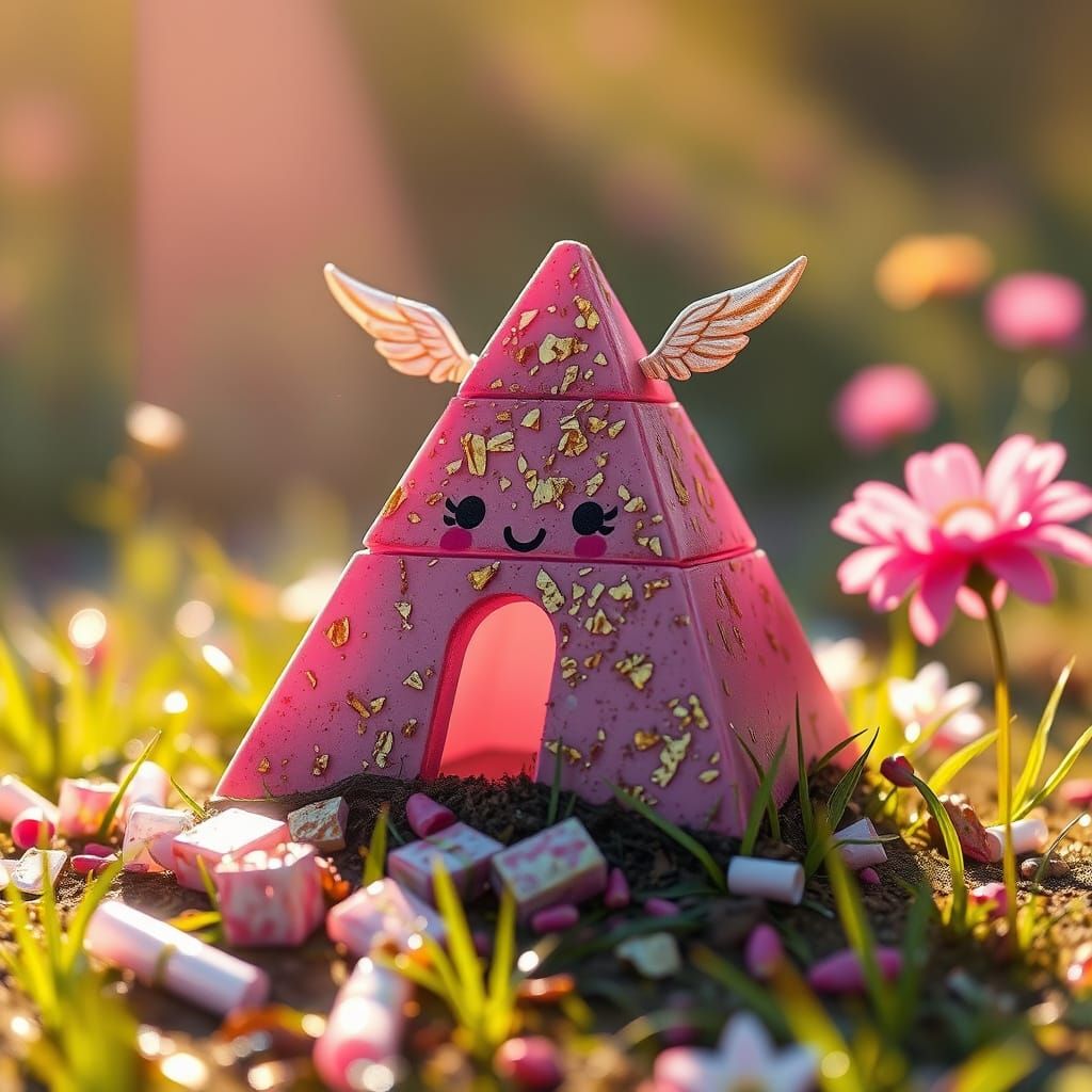 Winged Pyramid Crumbling in Plastic Meadow