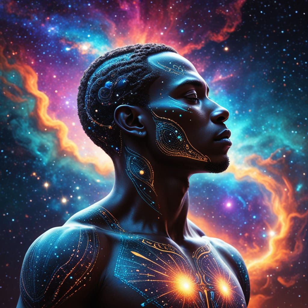 Cosmic Entity in Meditative Pose Among Galaxies