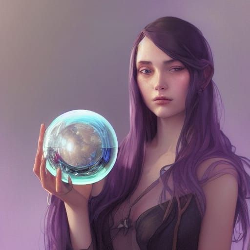 Witch in Crystal Ball: Hyperdetailed Digital Portrait