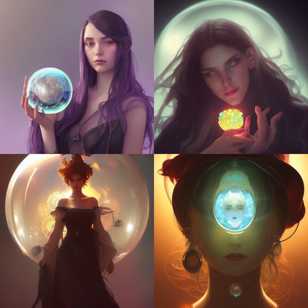 Witch in Crystal Ball: Detailed Portrait