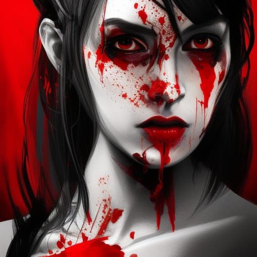 Monochrome Woman in Blood, Hyperdetailed Digital Portrait