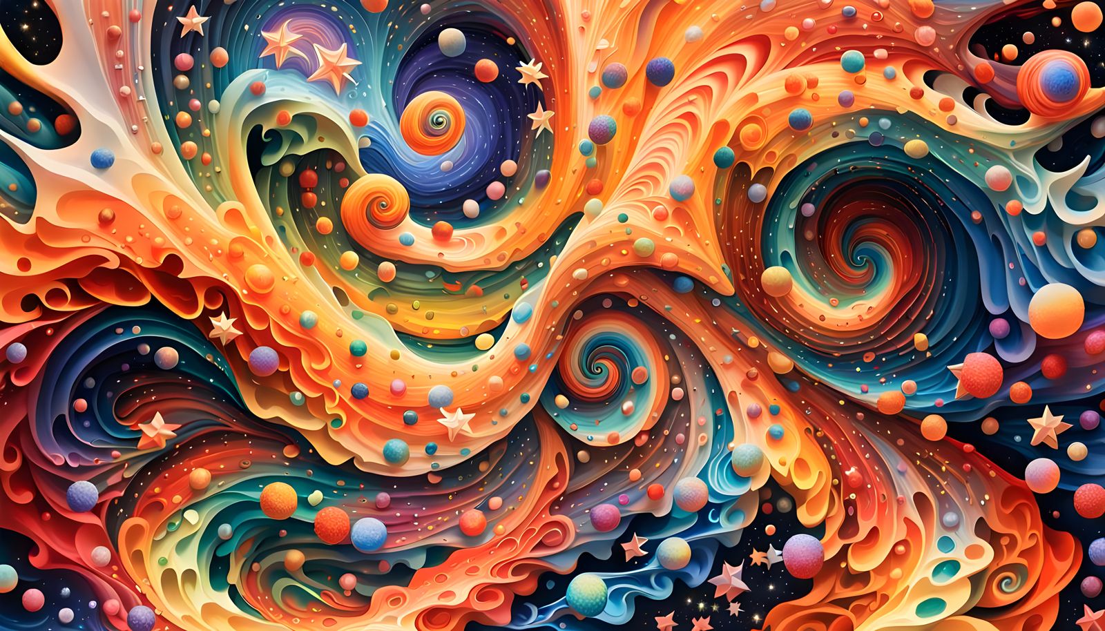 Iridescent Aboriginal Painting of Swirling Celestial Stars