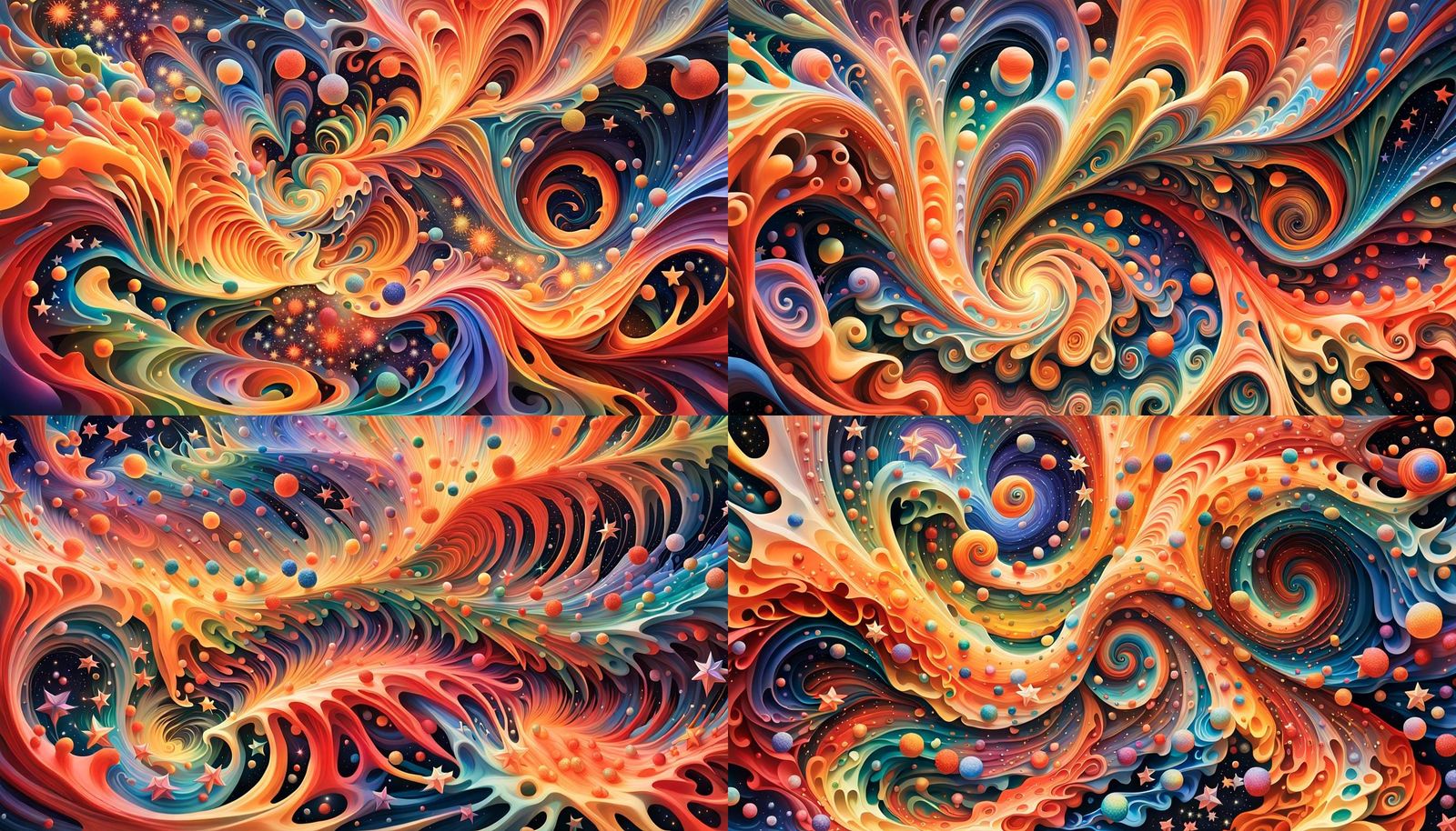 Iridescent Stars Painting in Impasto Oil Style