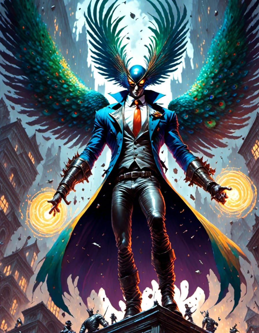 Peacock Superhero in Comic Book Art Style