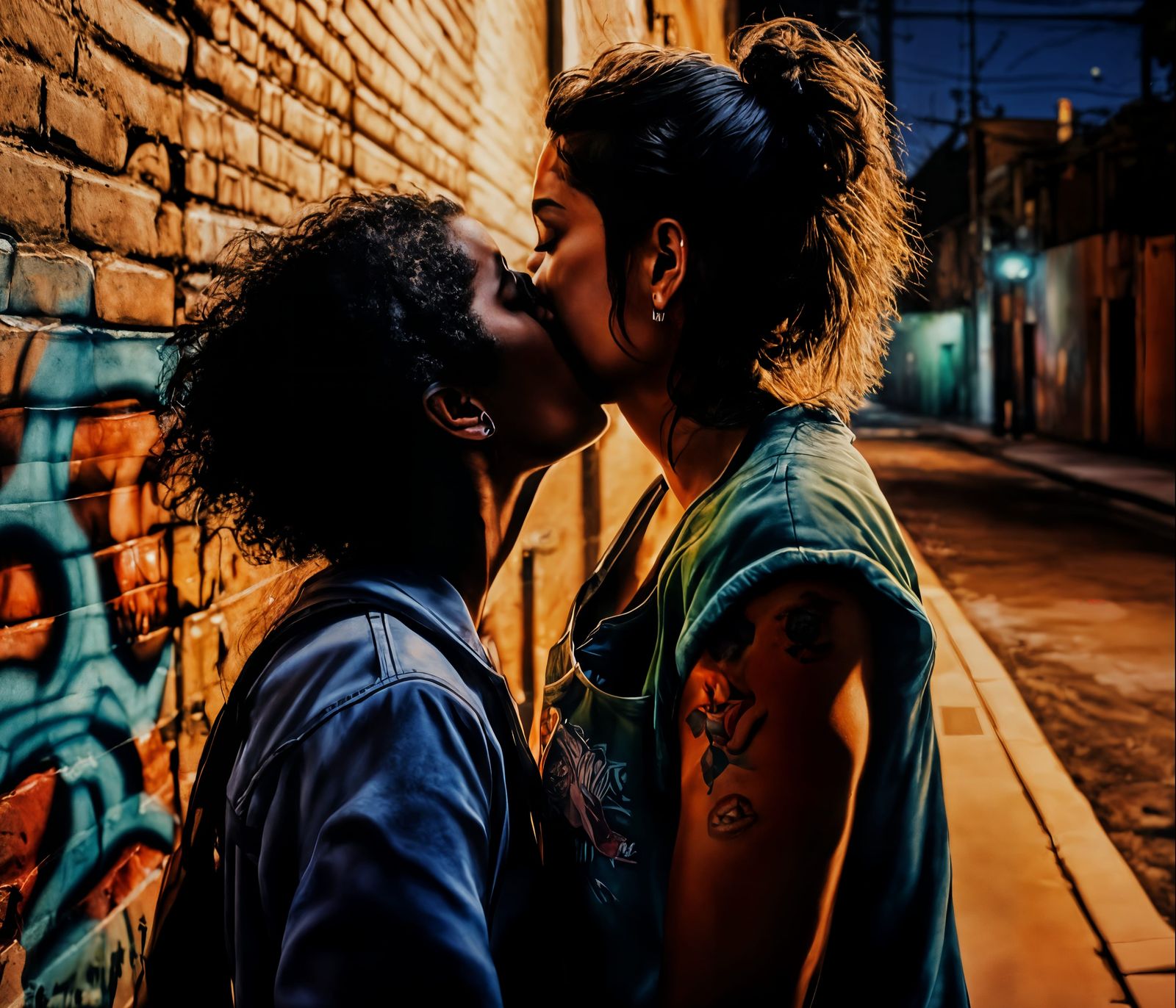 Passionate Kiss in Urban Laneway