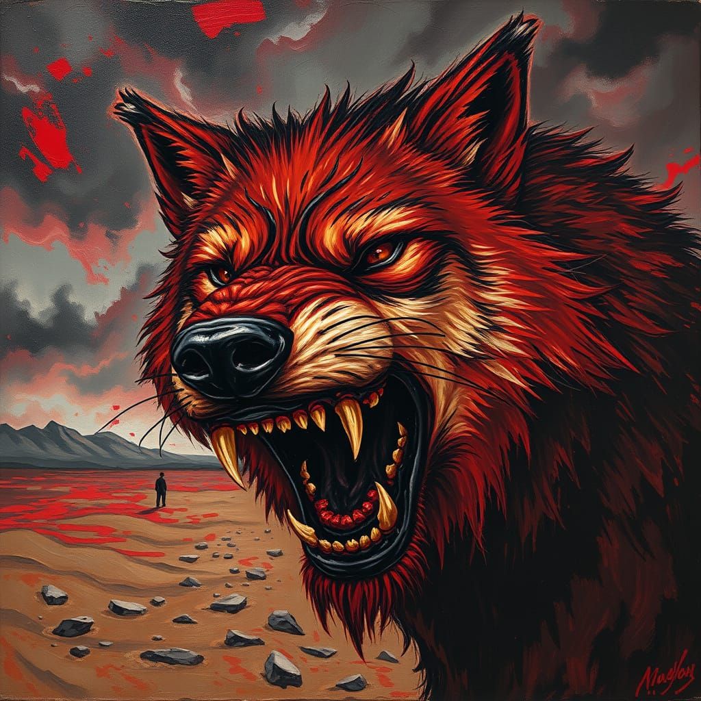 Fierce Wolf in Desolate Wasteland