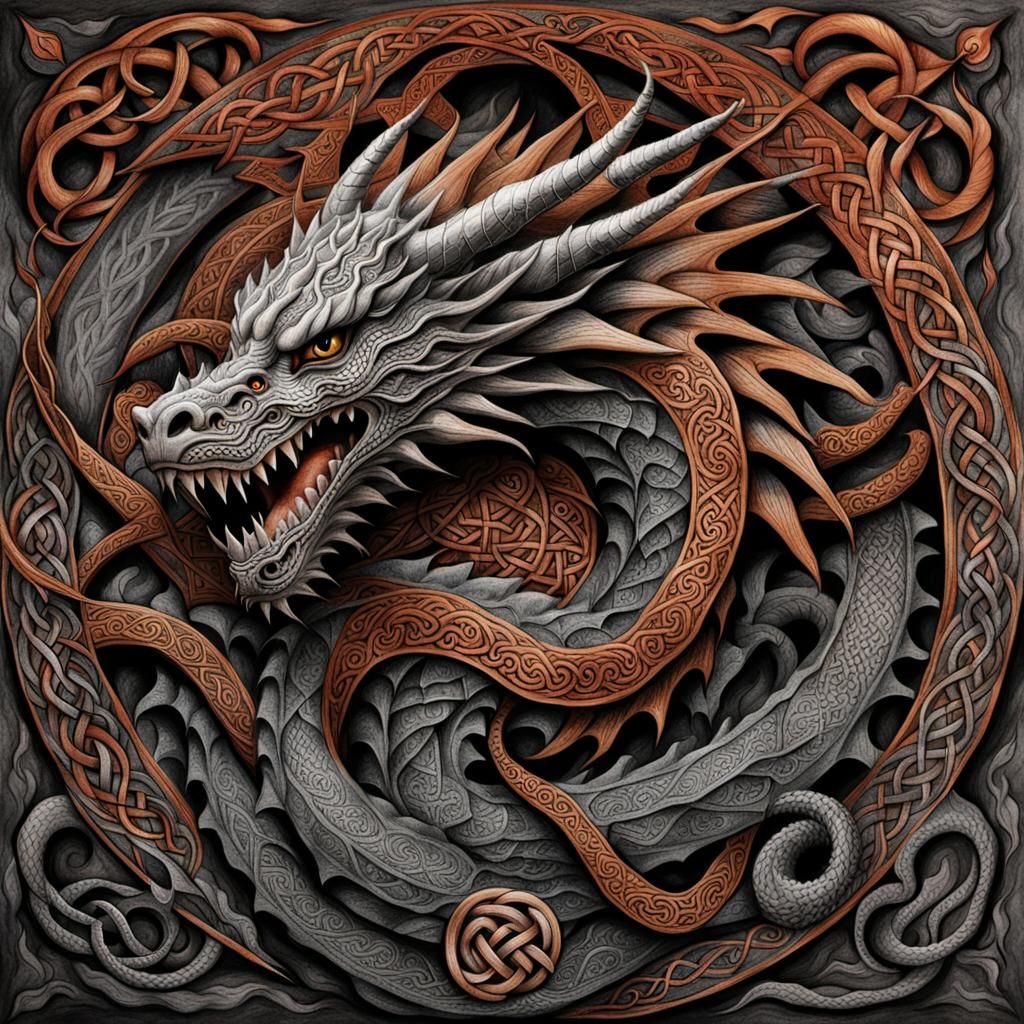 Celtic Dragon: Detailed Charcoal Drawing