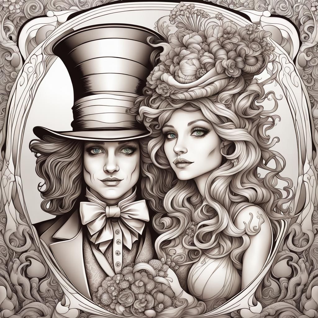 Art Nouveau Alice and the Mad Hatter