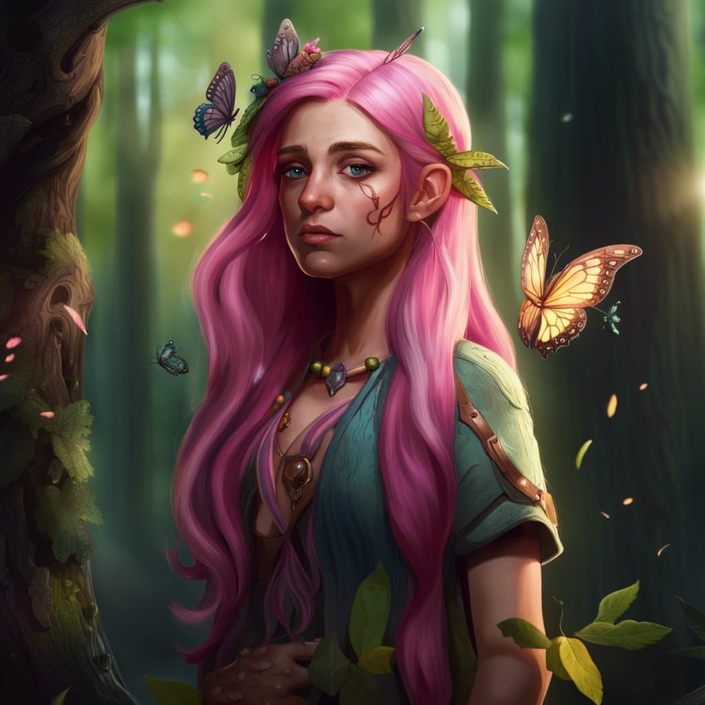 Fluttershy Druid in Forest: Detailed Matte Painting