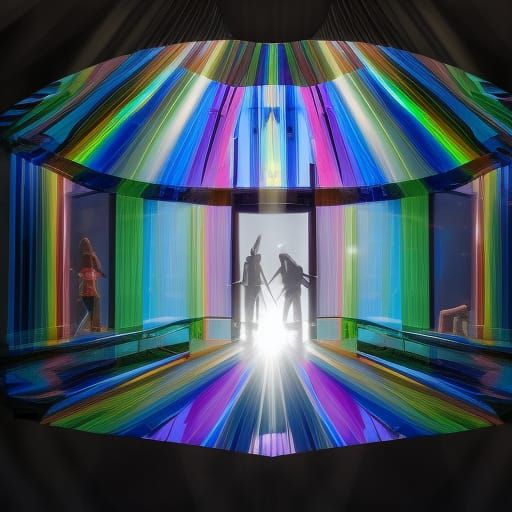 Rainbow Prism Light in Glass Box: Photorealistic