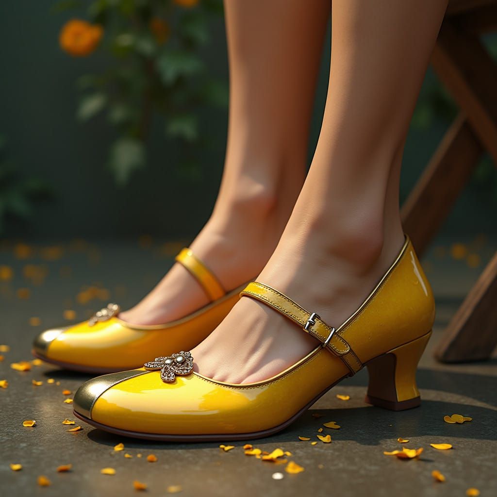 Vibrant Fantasy Footwear Concept in Yellow Mary Janes