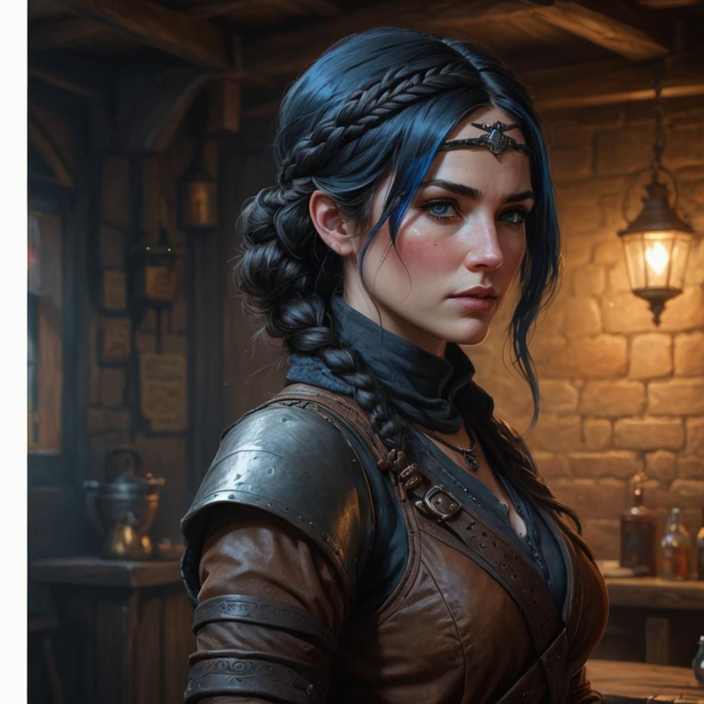 Medieval Woman Enters Tavern in Hyperrealistic Style