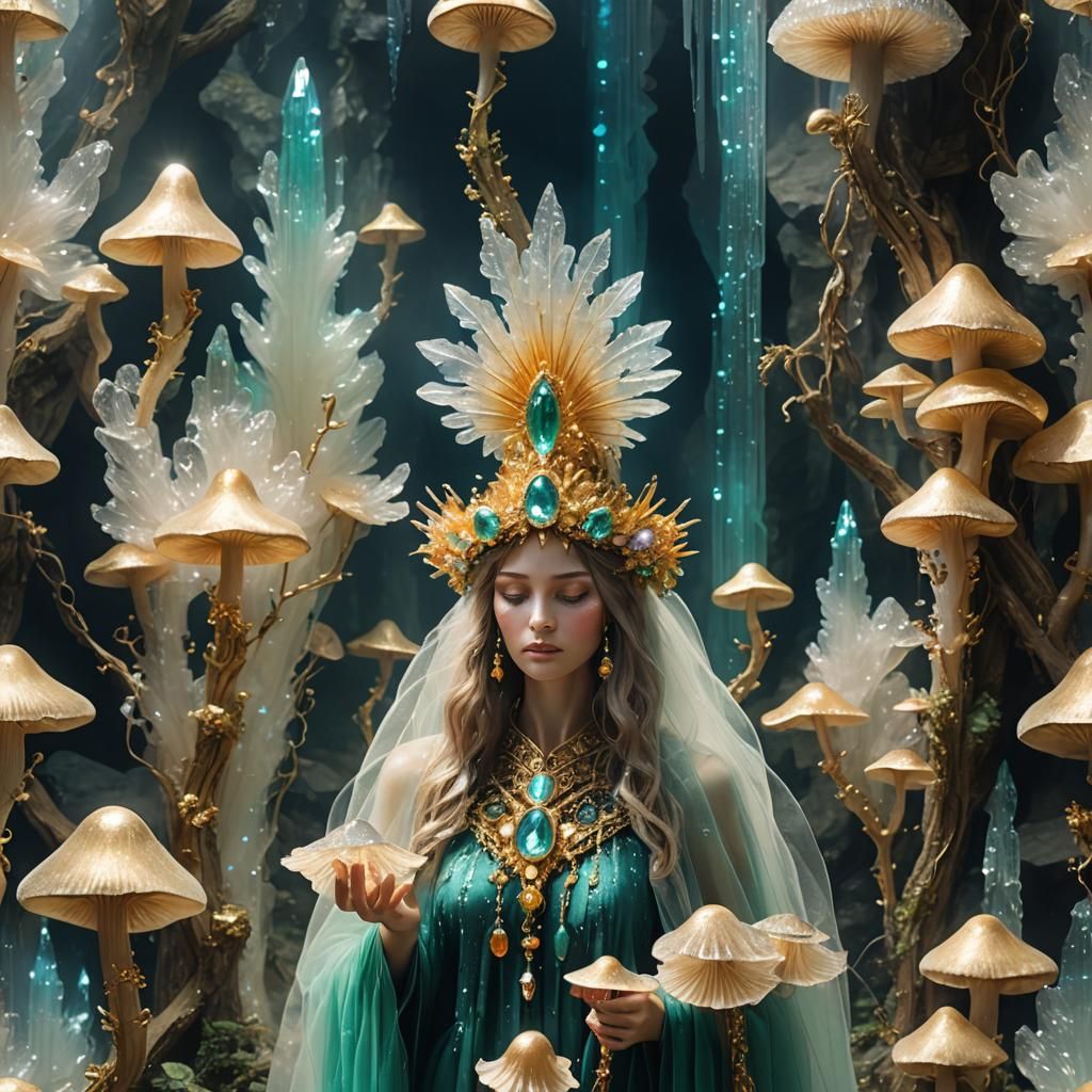 Mysterious Veiled Maiden in Crystal Cavern