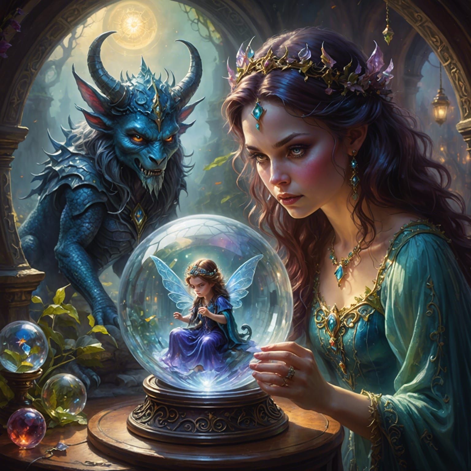Demon Queen and Fairy Child in Crystal Ball