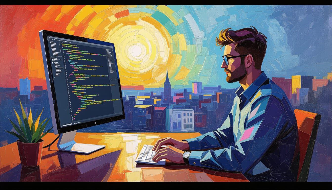 Neo-Impressionist Oil Painting of Abstract Art