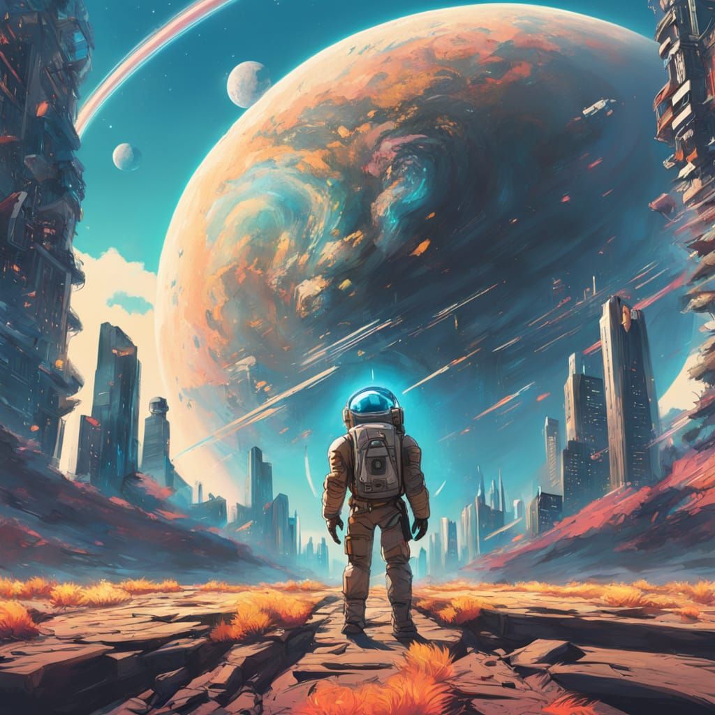 Cyberpunk Spacecraft Glides Through Neon Cityscape