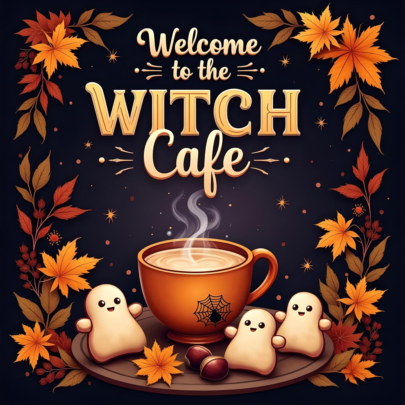 Halloween Witch Cafe Placard in Autumn Colors