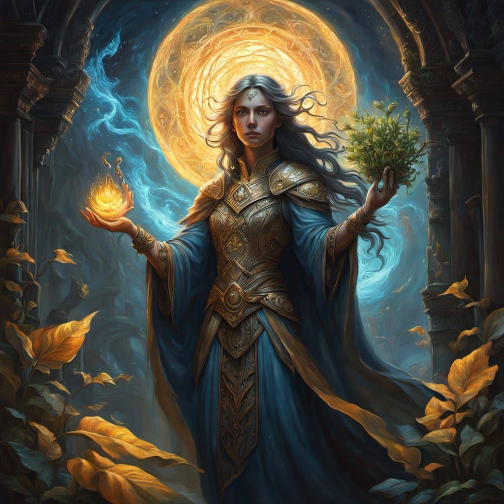 Elemental Spirit of Spring and Shadow as Oil Painting