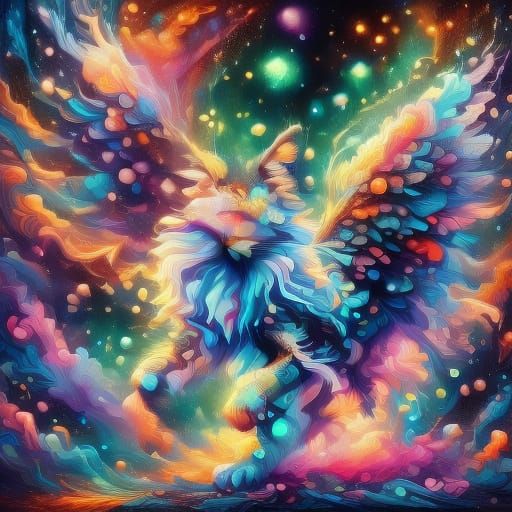 <lora:Fairy Animals:1.0> <lora:Liquid Pouring SD15:1.0> <lora:In The Forest:1.0> <lora:Vibrant Fantasy:1.0> A wolf and p...