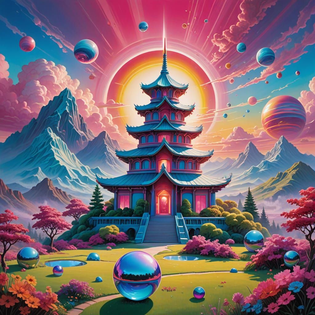 Airbrush Art: Futuristic Temple in Rainbow Valley
