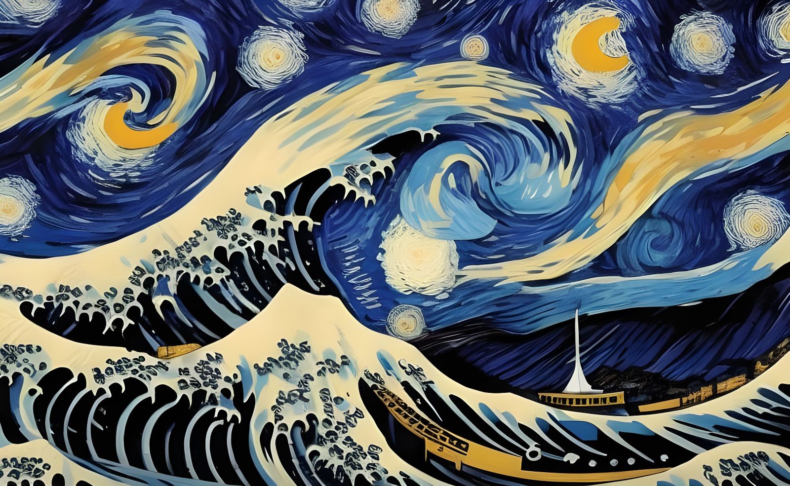 Starry Night Meets Great Wave: An Epic Painting