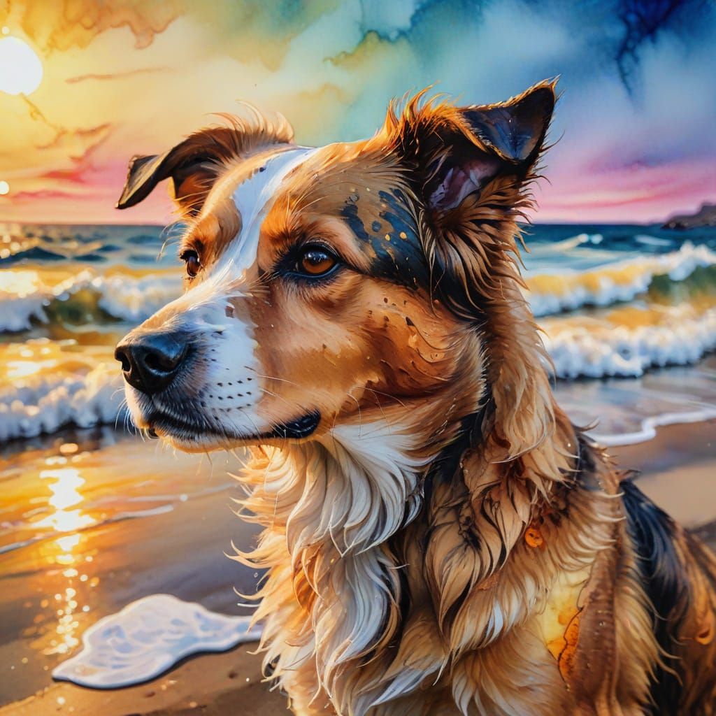 Dog by the Sea: Watercolour Alcohol Ink Painting