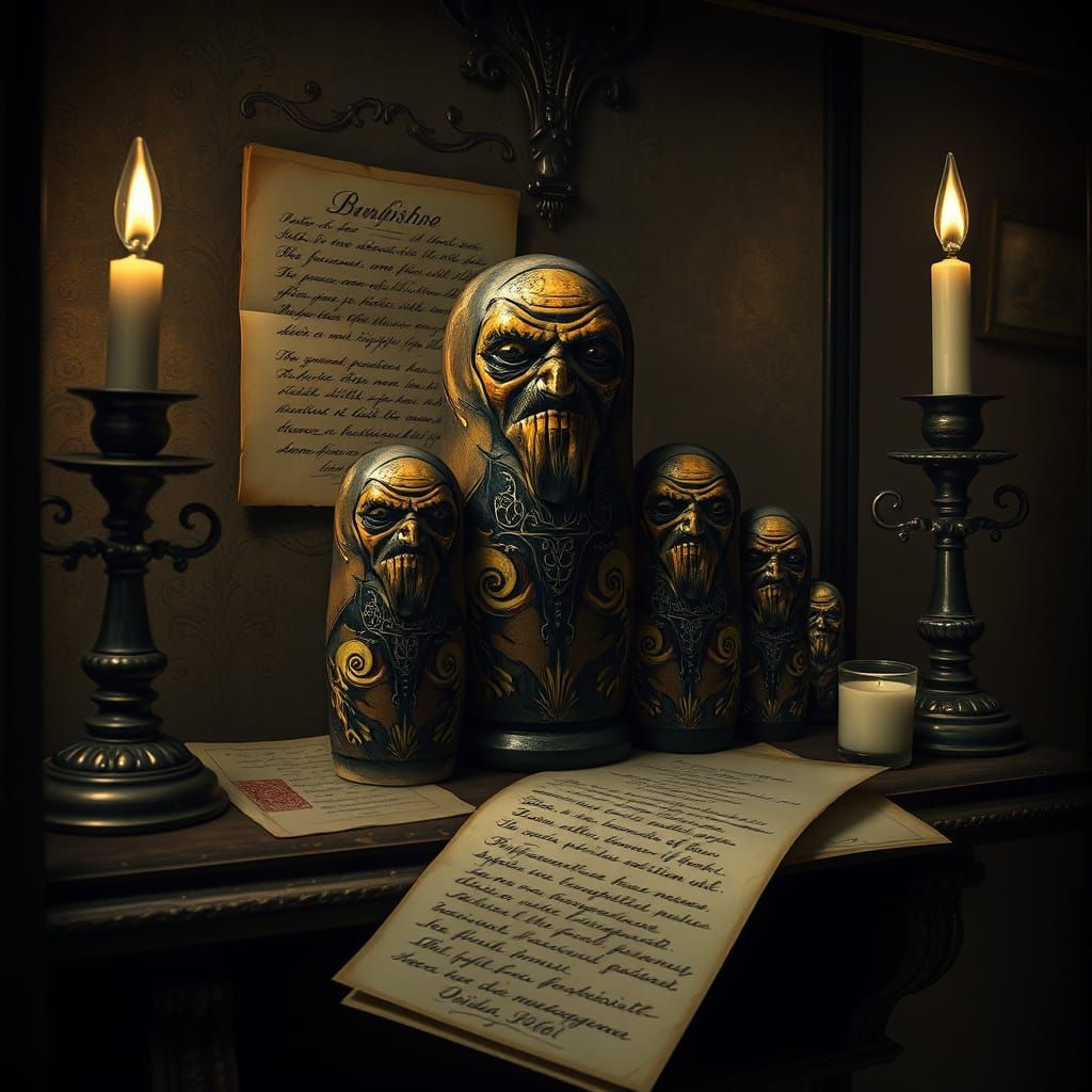 Sinister Babushka Dolls in a Haunting Victorian Cabinet