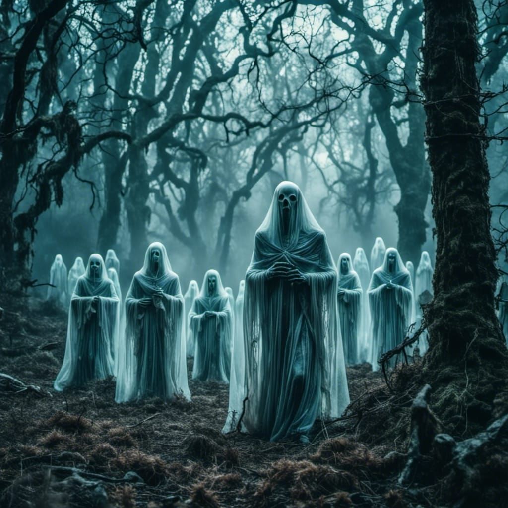 Ghostly Soldiers Marching Through Rotting Alien Forest