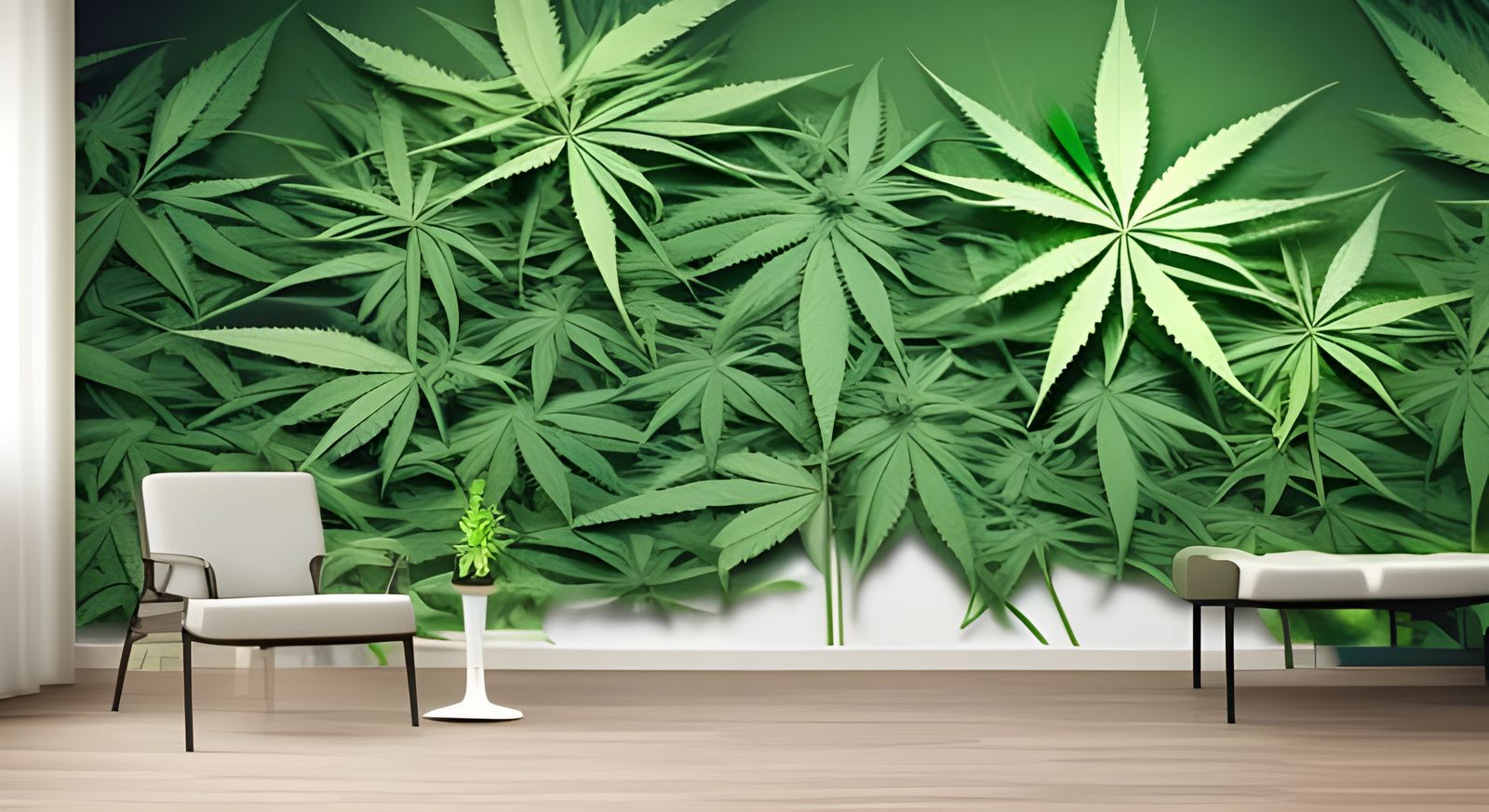 Hyperrealistic Hospital Room Overgrown with Cannabis Leaves