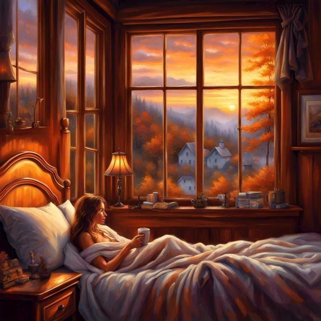 Coffee in bed on a sleepy Autumn morning