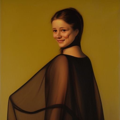 Enigmatic Woman in Transparent Cape, Super-Realist Painting