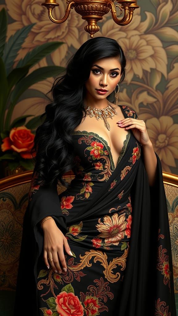 Exotic Beauty in Luxurious Setting, Art Nouveau Style