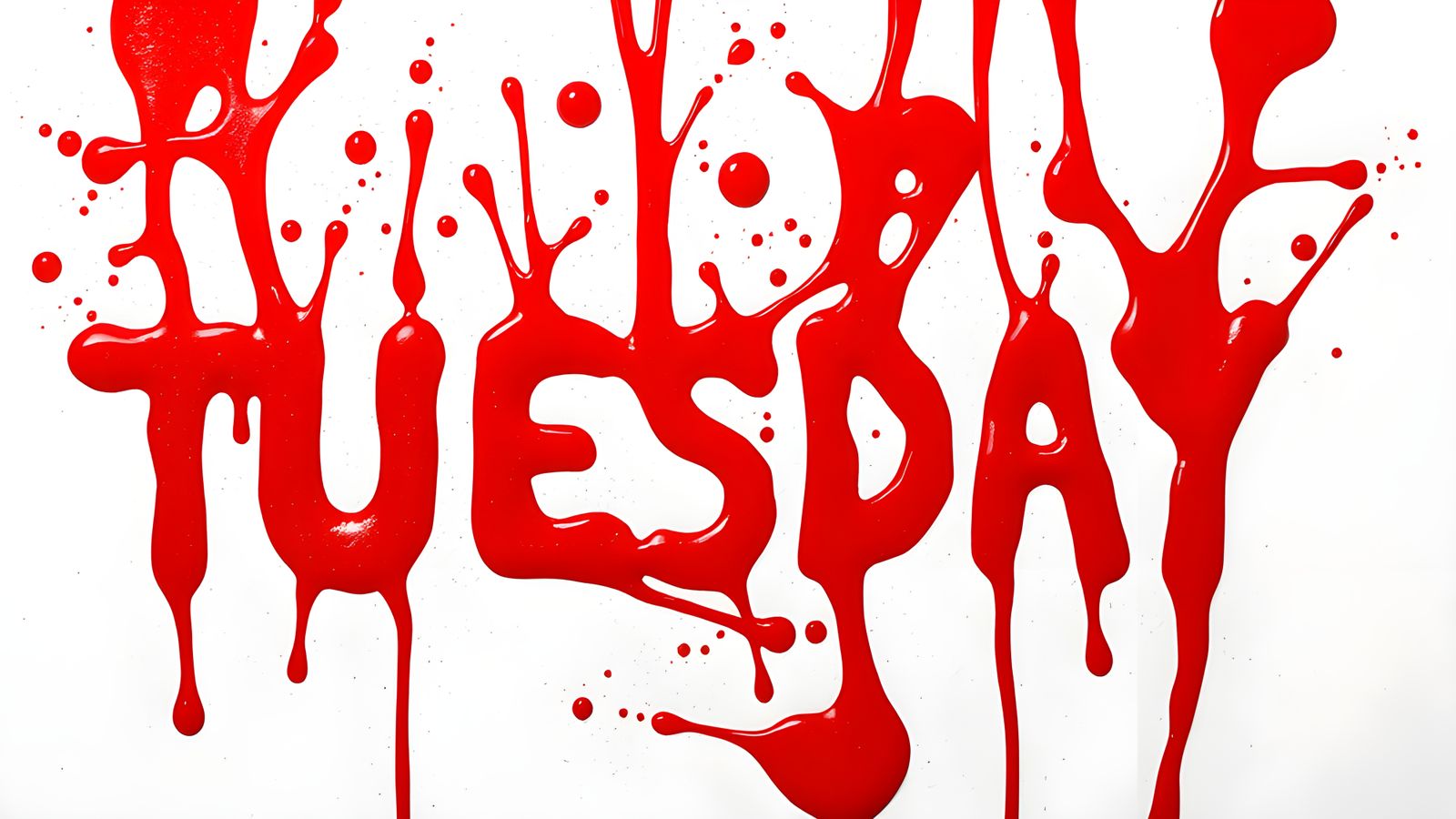 Abstract Slime Art: Red "TUESDAY" on Canvas