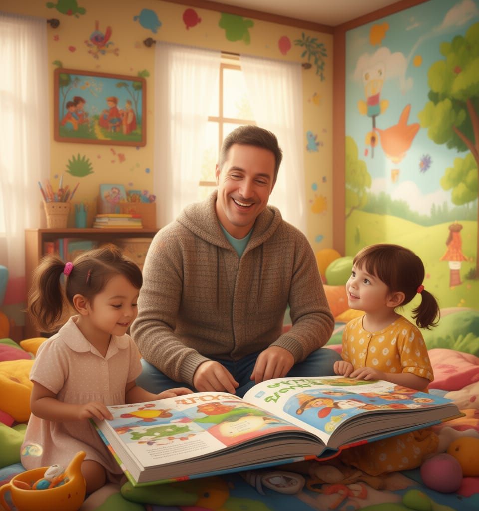 Child Enjoys Reading a Colorful Children's Book