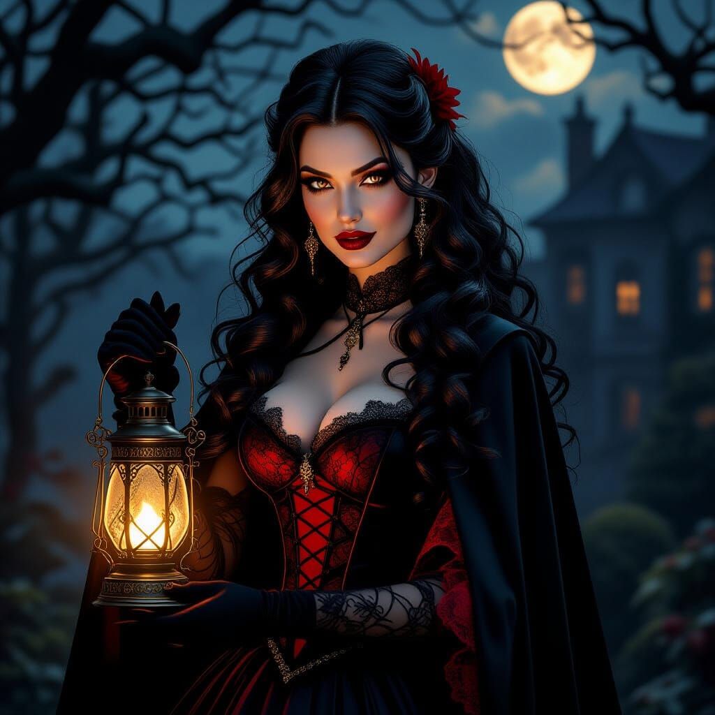 Gothic Vampire Portrait with Baroque Lantern