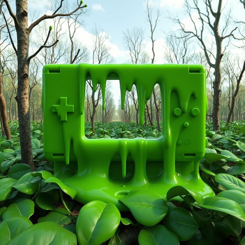 Infinite Mirror Covered in Green Slime with Forest Scene