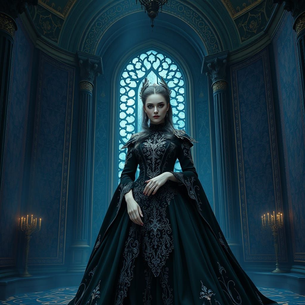 Gothic Queen in Mystical Castle, Fantasy Concept Art