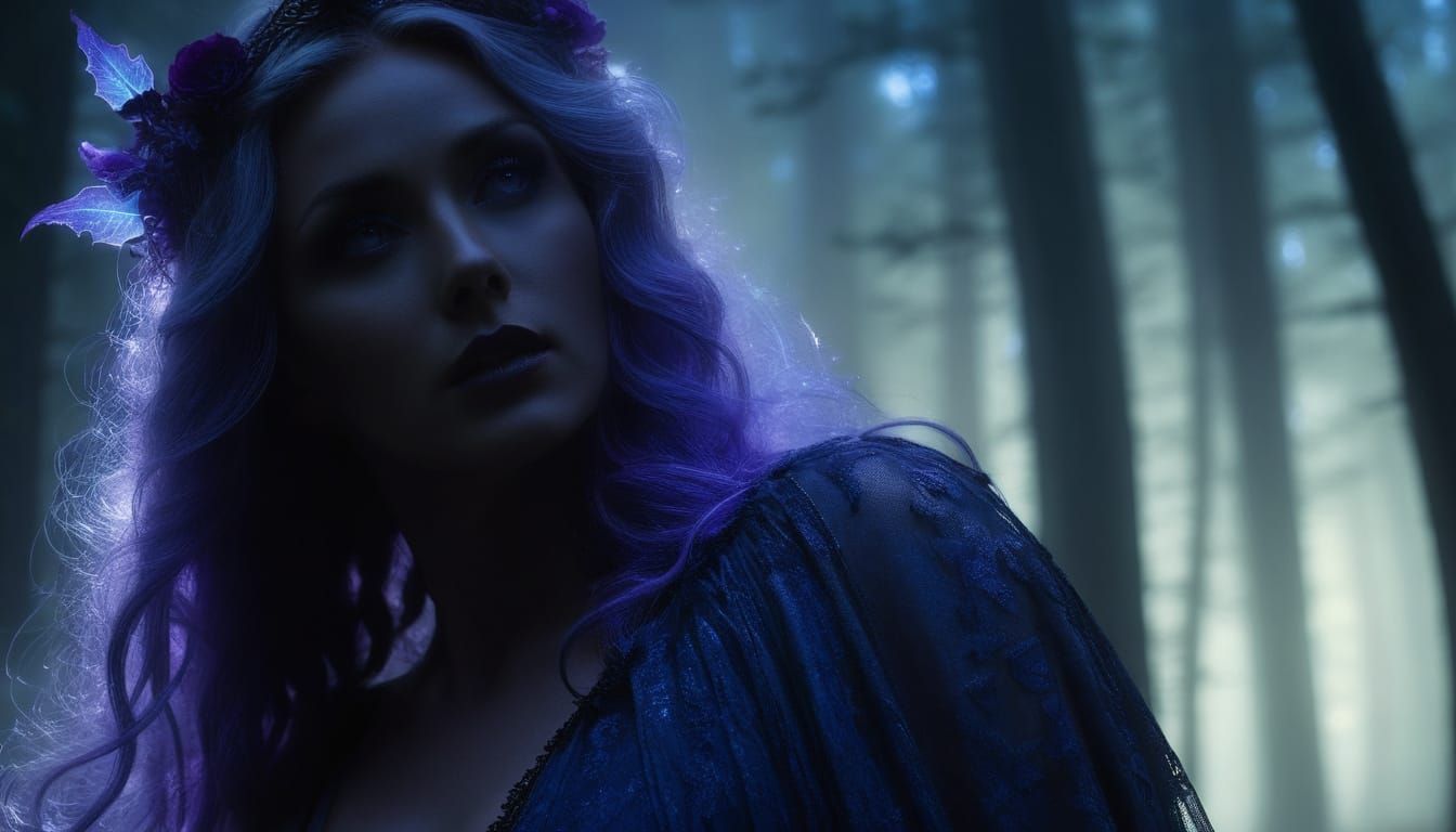 Ghostly Goddess on a Misty Path in Dark Fantasy Style