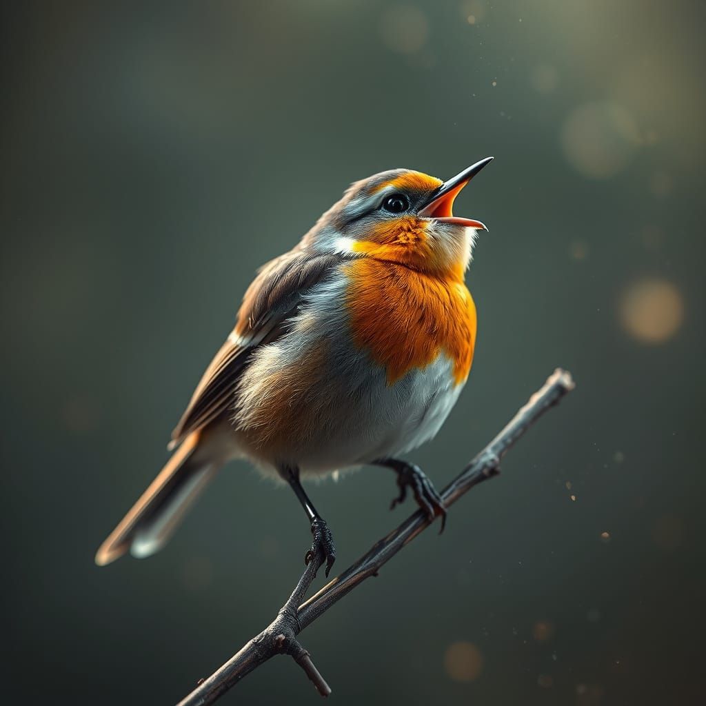 Whimsical Songbird Perched by Misty Window