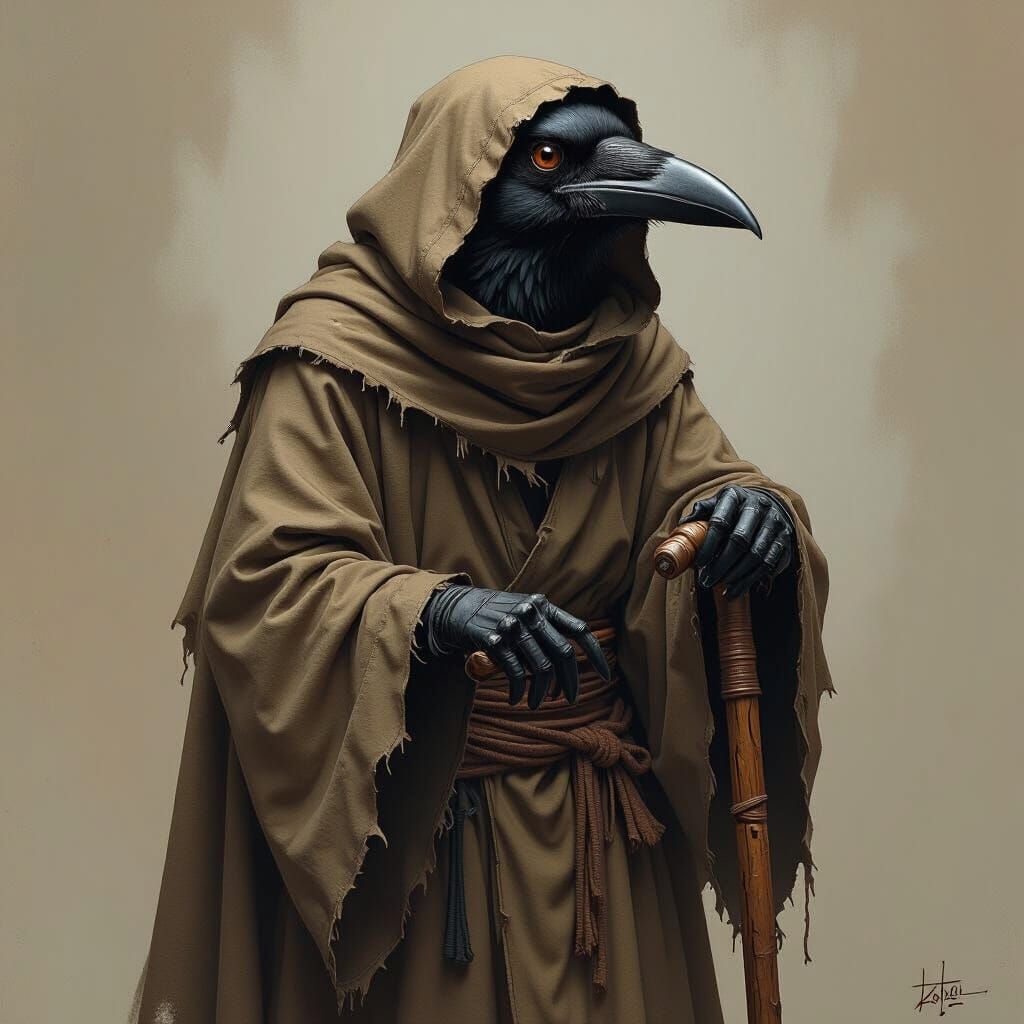 Kenku Crow Character in Dark Fantasy Art Style