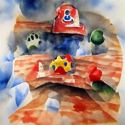 Super Mario in Watercolor Dreamscape