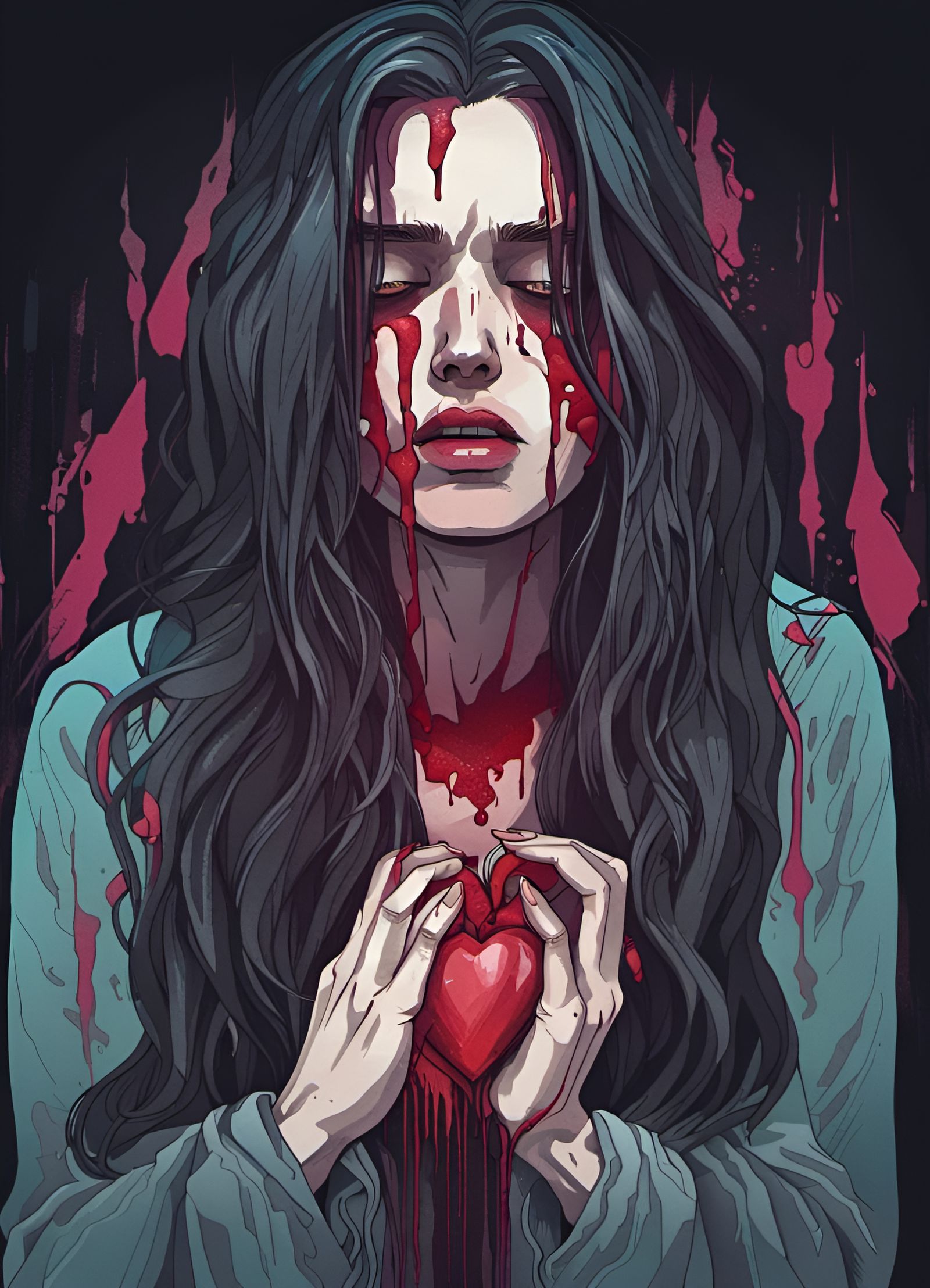 Sorrowful Woman with Broken Heart in Hypermodernism Style