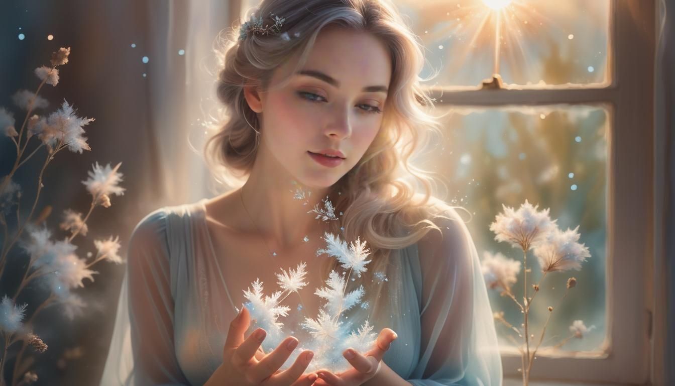 Woman Creating Ice Crystals in Divine Light