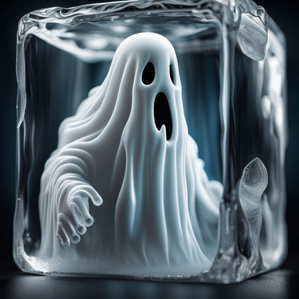 Hyperrealistic Ghost Trapped in Ice Cube