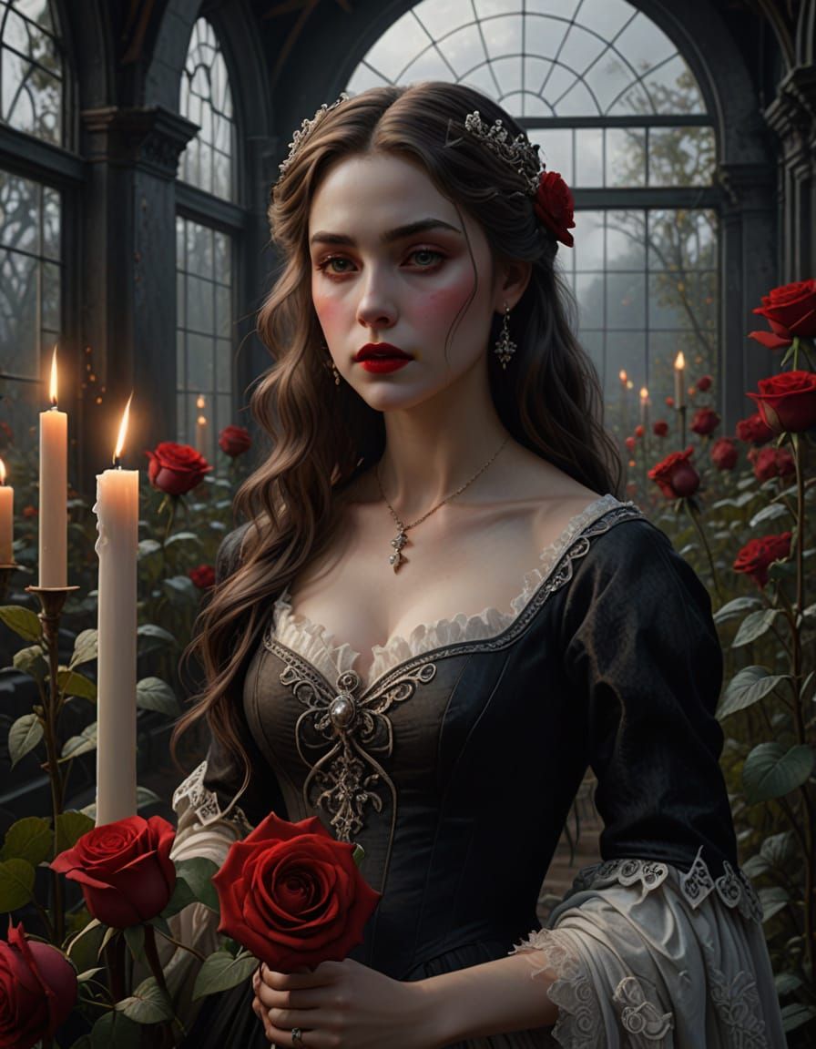 Ethereal Vampire Goddess in Abandoned Greenhouse